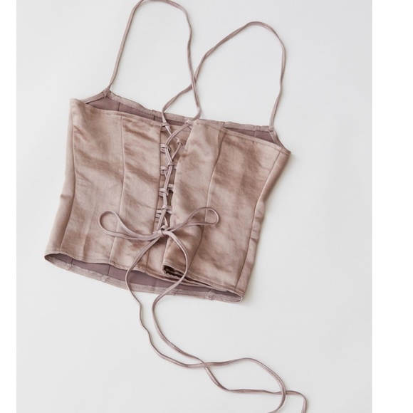 Urban Outfitters Tops - Motel Cosey Satin Crop Corset Boho Lace-Up Peasant Classy Romantic Hipster Top